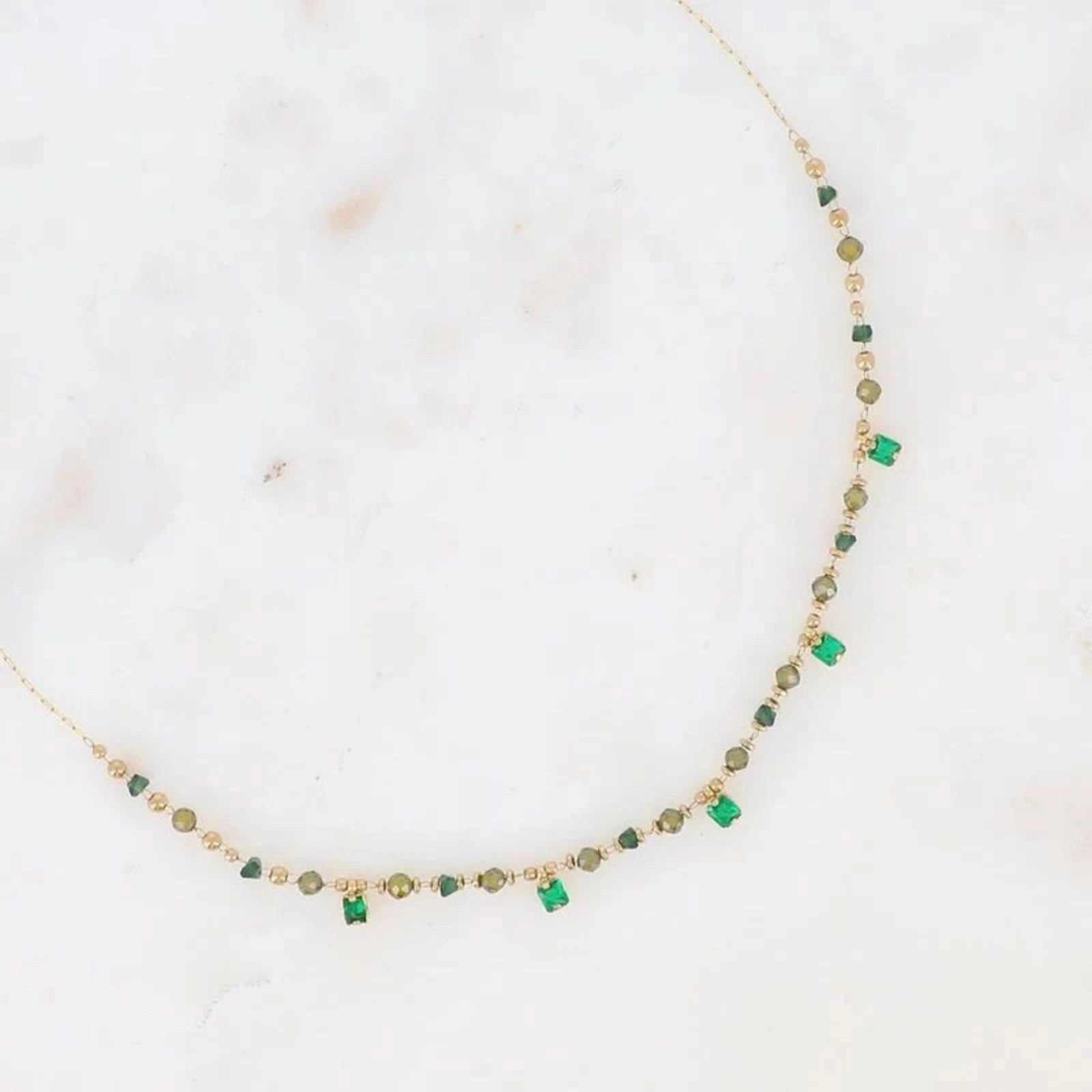 Gouden Bohm-halsketting met groene kristallen – photo 2